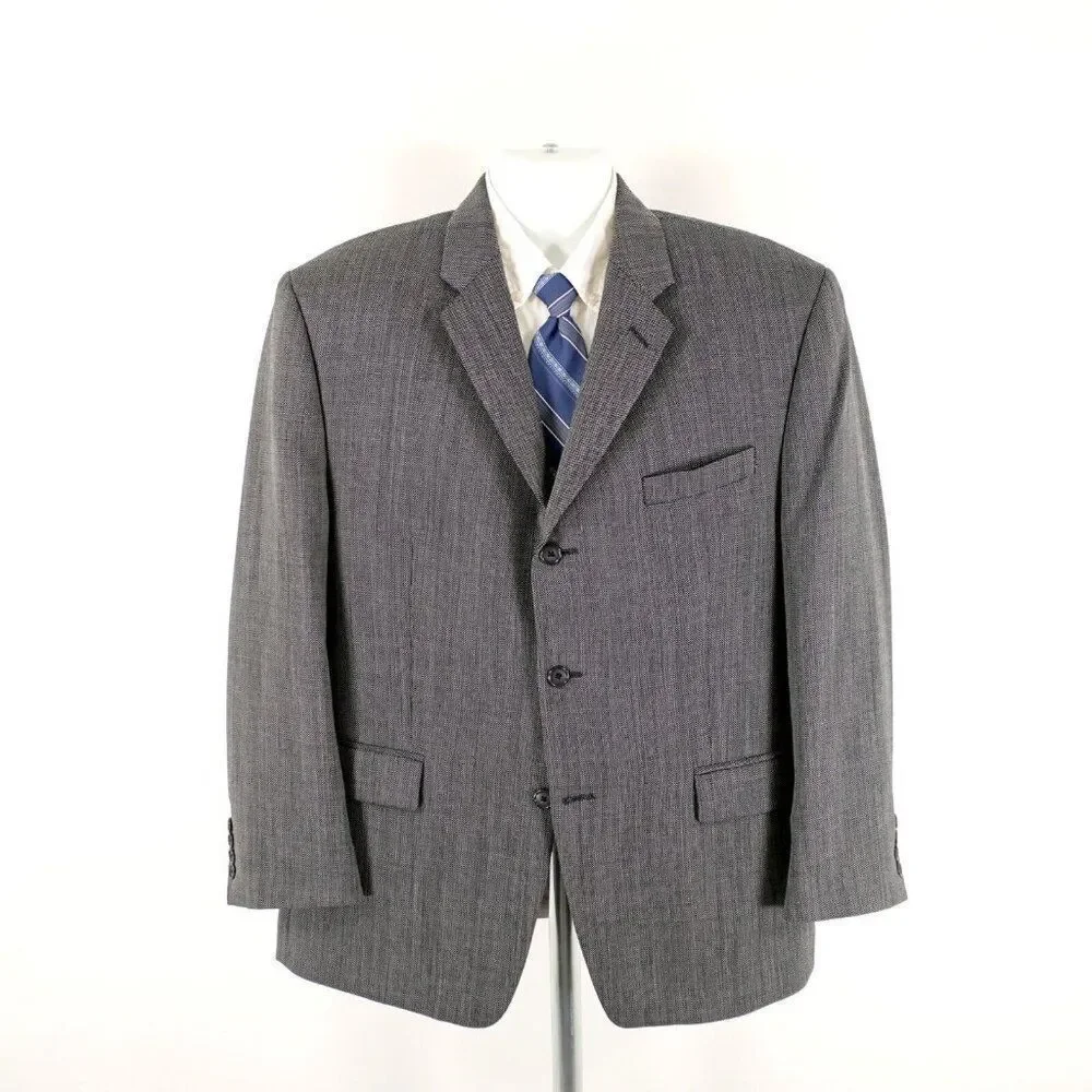 Calvin Klein Lord‎ & Taylor White Black Check Textured Wool 2 Button Blazer 44S